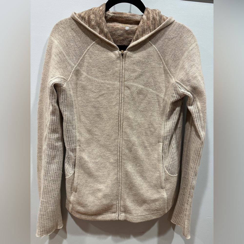 Mountain Hardwear Women's Wool Blend Athletic Hooded Sweater sz L Cream Color